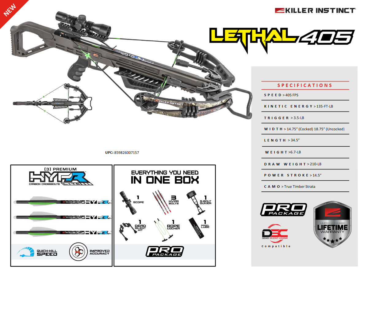New 2021 Killer Instinct Lethal 405 4x32 Scope Crossbow Package