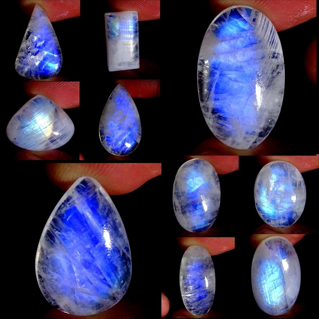 Natural Rainbow Moonstone Oval Pear Cabochon Collection Loose Gemstone