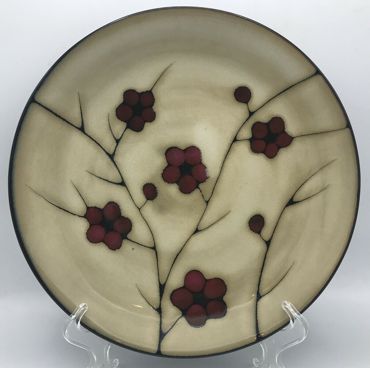 Pfaltzgraff Aster Dinner Plate (s) Red Flower On Beige Dark Brown Back