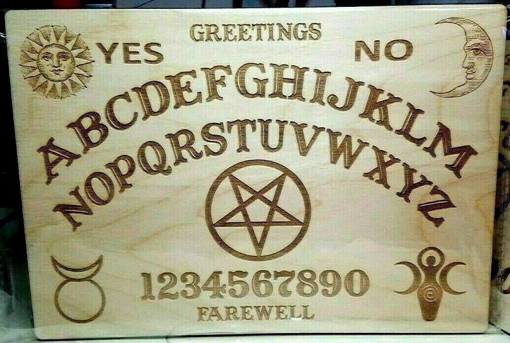 Wooden Ouija Board & Planchette W/ Pentagram, Wiccan Goddess & God | Homemade