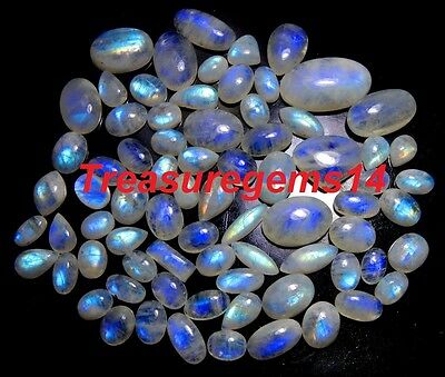 250crt Wholesale Lot Natural Blue Power Rainbow Moonstone Mix Cabochon Gemstones