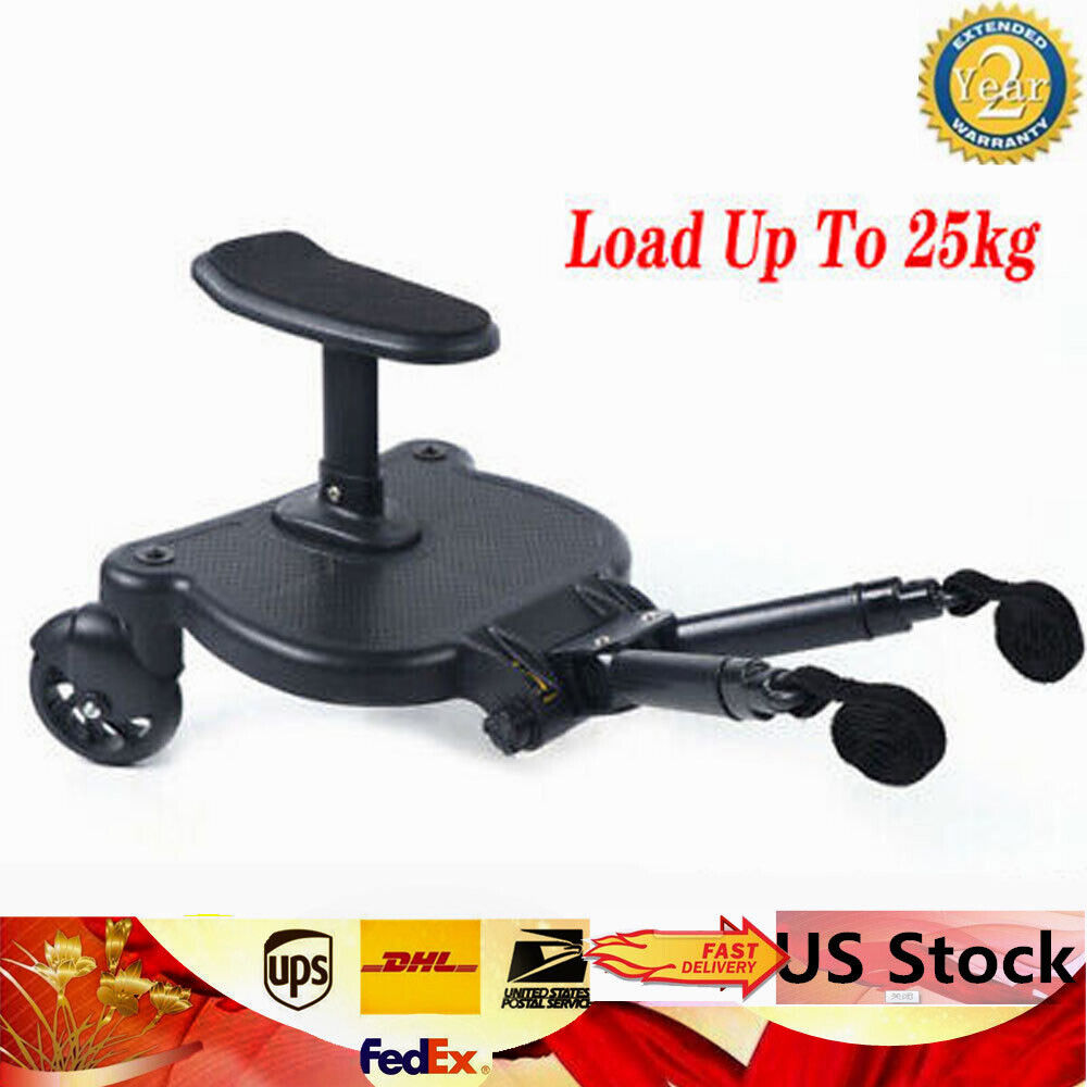 2-in-1 Universal Stroller Ride Board Buggy Anti-slip Wheeled Board W/ Seat 25kg