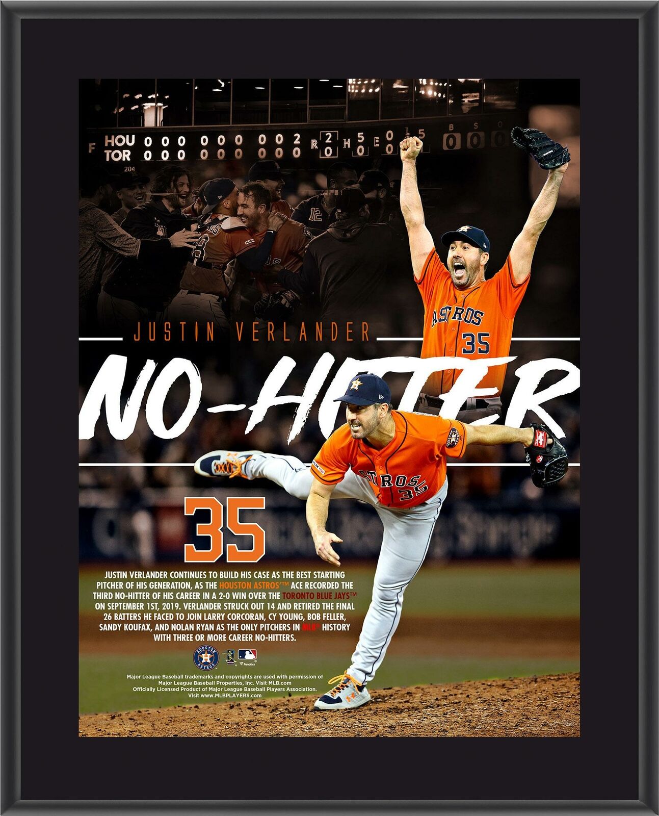 Justin Verlander Houston Astros 10.5" X 13" 3rd Career No-hitter Plaque