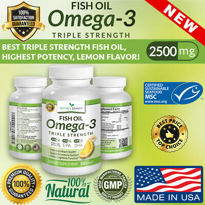 Best Triple Strength Omega 3 Fish Oil Pills 2500mg Highest Potency Lemon Flavor!