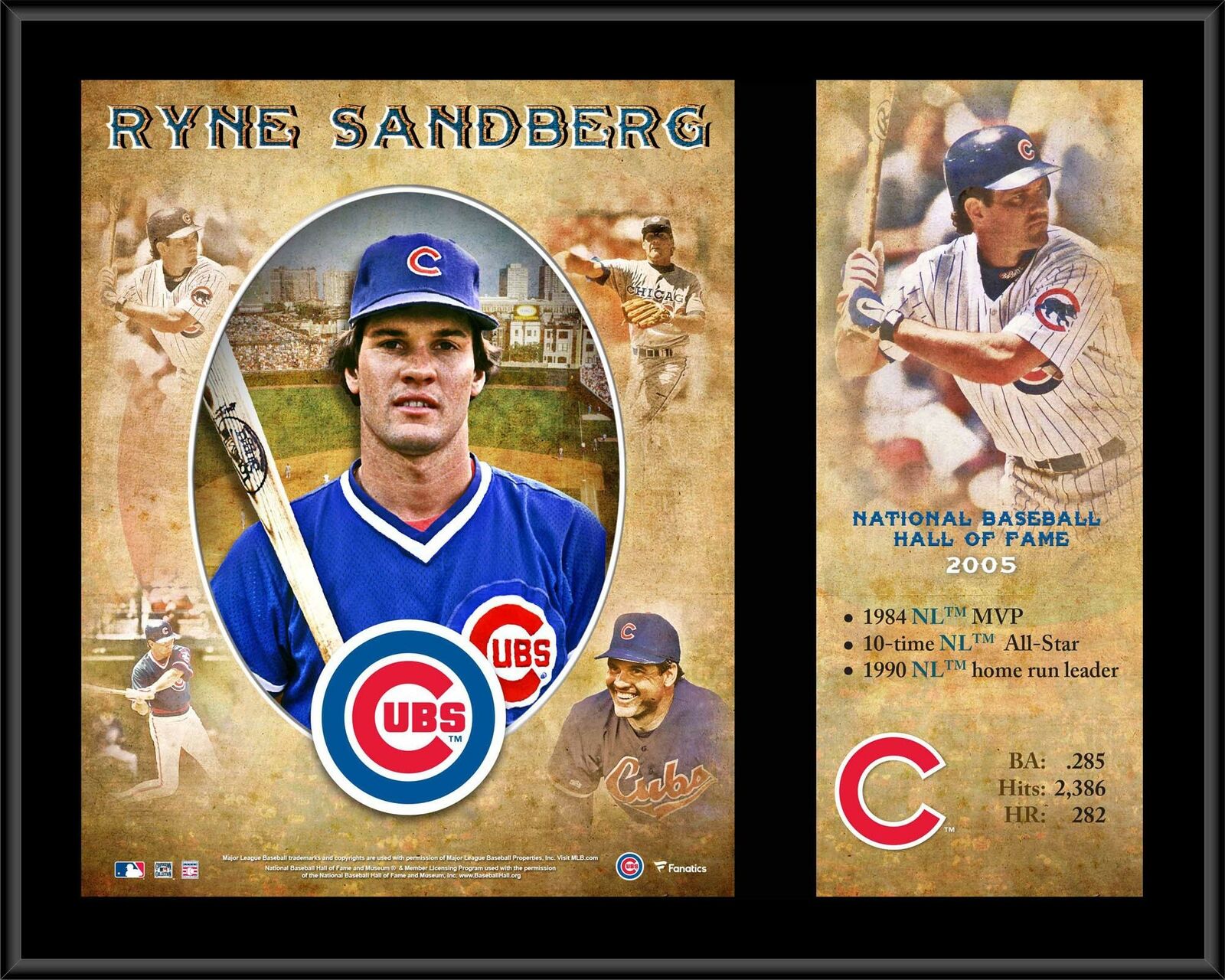 Ryne Sandberg Chicago Cubs 12" X 15" Hall Of Fame Career Profile Plaque