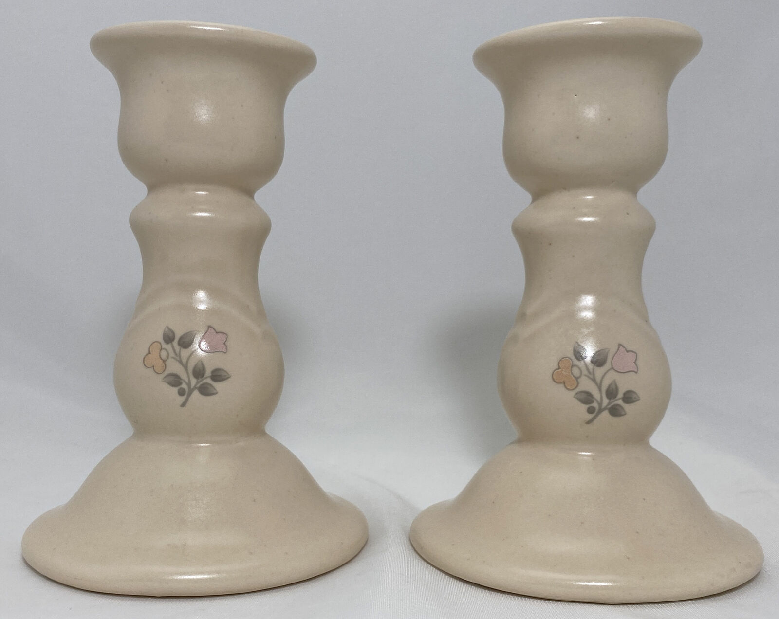 Set Of 2 Pfaltzgraff Pastel Floral Design Stoneware Candle Stick Holders 5"h Vtg
