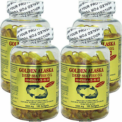 4 X 100 Sg Golden Alaska Deep Sea 1000 Mg Fish Oil Omega-3,6,9 Epa Dha, Fresh