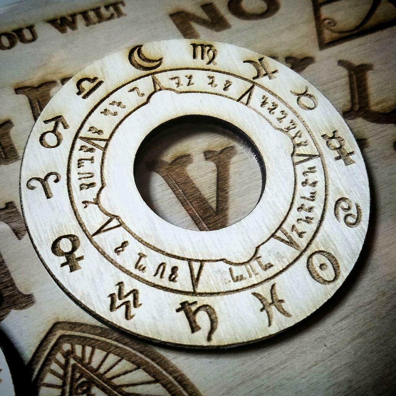 Wooden Circle Planchette (set Of 3) W/ Zodiac Symbols: Original Exclusive Design