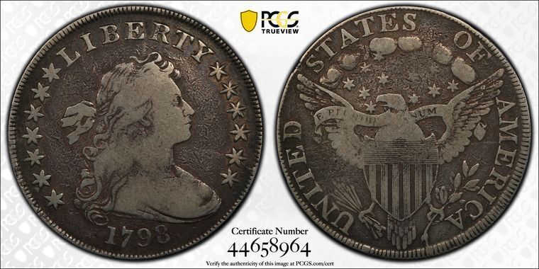 1798-p Pcgs F Detail | Draped Bust Dollar - Large Eagle - 50c Us Coin #35155b