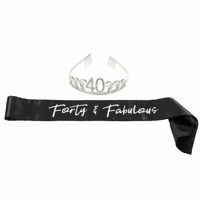 40th Birthday Sash Rhinestone Tiara Crown Set For Party Supplies & Decorations