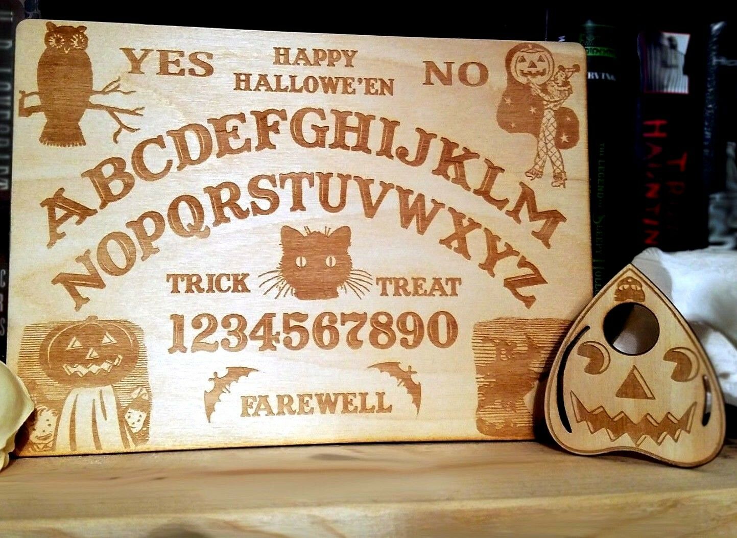 Wooden Vintage Halloween Ouija Board & Planchette | Handmade Wood Spirit Board